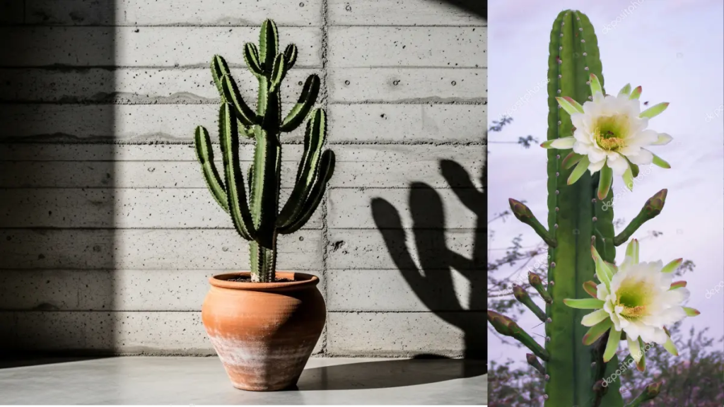 Cacto Mandacaru em vaso de terracota, refletindo o estilo rústico moderno das plantas tendências para sua casa este ano.