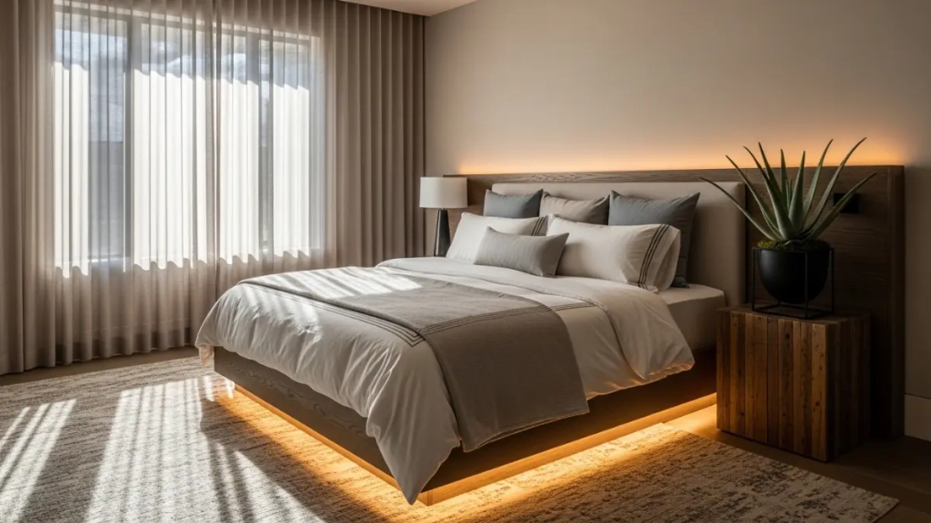 Planejamento da iluminação do quarto  posicionamento dos pontos estratégicos.