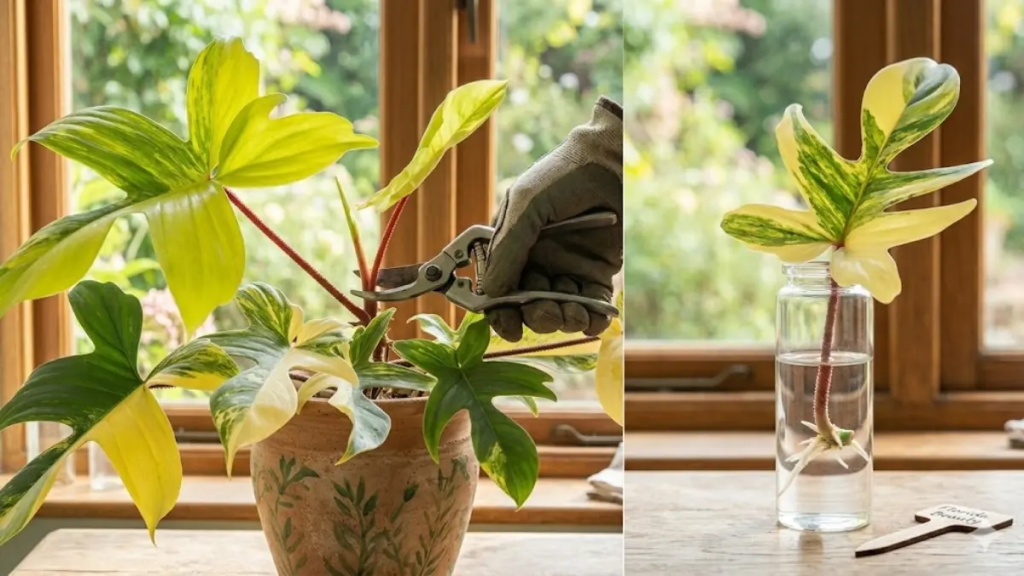 Como propagar Philodendron Florida Beauty através de corte de nó na água.