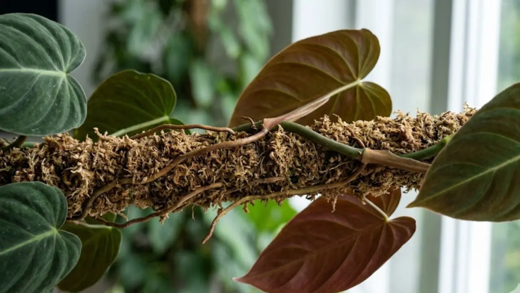 Philodendron 'El Choco Red no tutor imitante o ambiente de origem.