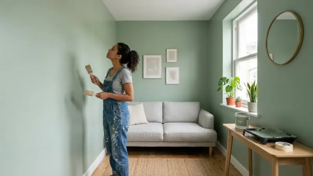 pintura para ambientes pequenos transformação realista em verde salvia.